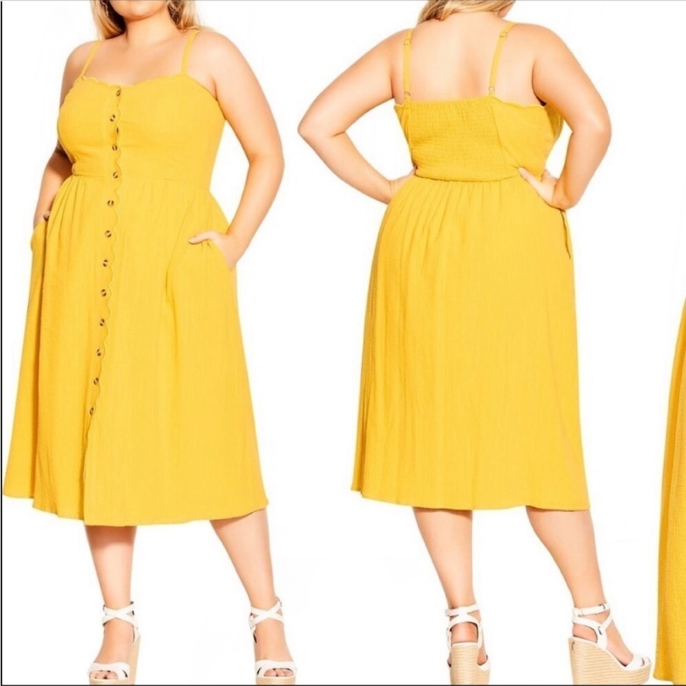 CITY CHIC Sleeveless Scallop Button Dress